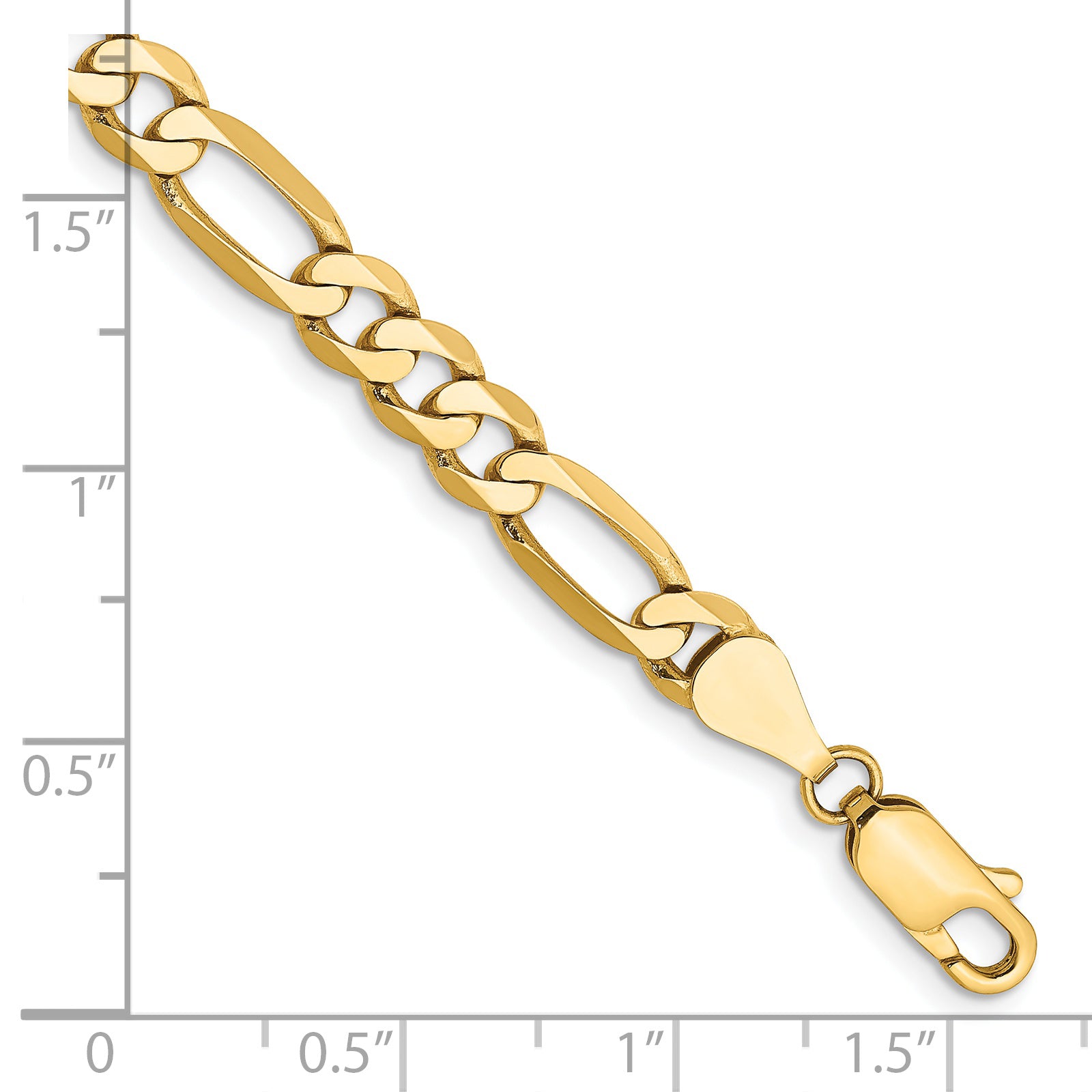 Solid 14K Yellow Gold 9 inch 5.25mm Flat Figaro with Lobster Clasp Chain Bracelet