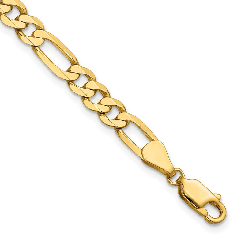 Solid 14K Yellow Gold 8 inch 5.25mm Flat Figaro with Lobster Clasp Bracelet