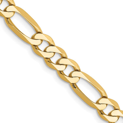 Solid 14K Yellow Gold 18 inch 5.25mm Flat Figaro with Lobster Clasp Chain Necklace