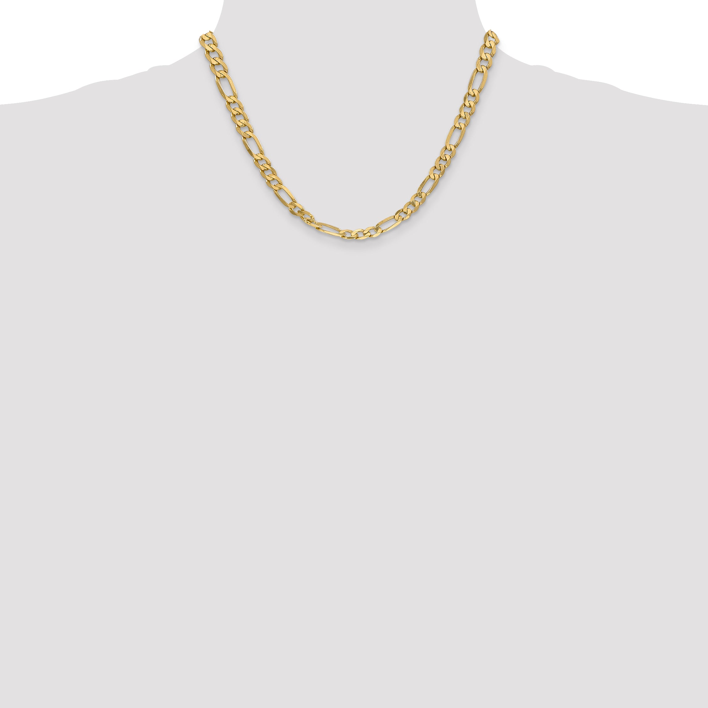 Solid 14K Yellow Gold 18 inch  6.25mm Flat Figaro with Lobster Clasp Chain Necklace