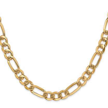 Solid 14K Yellow Gold 30 inch 7mm Flat Figaro with Lobster Clasp Chain Necklace