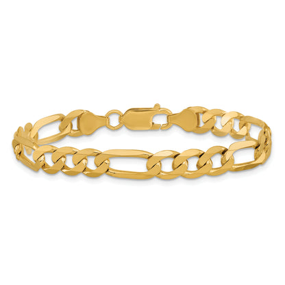Solid 14K Yellow Gold 9 inch 7mm Flat Figaro with Lobster Clasp Chain Bracelet