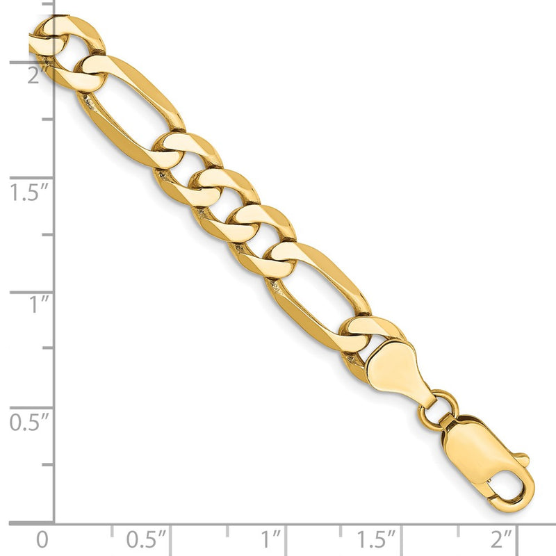 Solid 14K Yellow Gold 9 inch 7mm Flat Figaro with Lobster Clasp Chain Bracelet