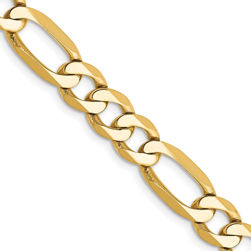 Solid 14K Yellow Gold 24 inch 7mm Flat Figaro with Lobster Clasp Chain Necklace