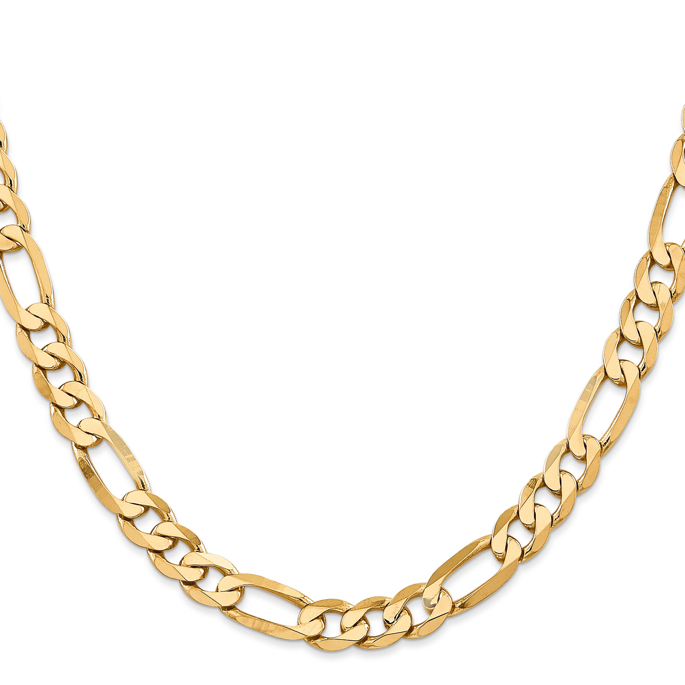 Solid 14K Yellow Gold 26 inch 7.5mm Flat Figaro with Lobster Clasp Chain Necklace