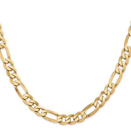 Solid 14K Yellow Gold 22 inch 7.5mm Flat Figaro with Lobster Clasp Chain Necklace