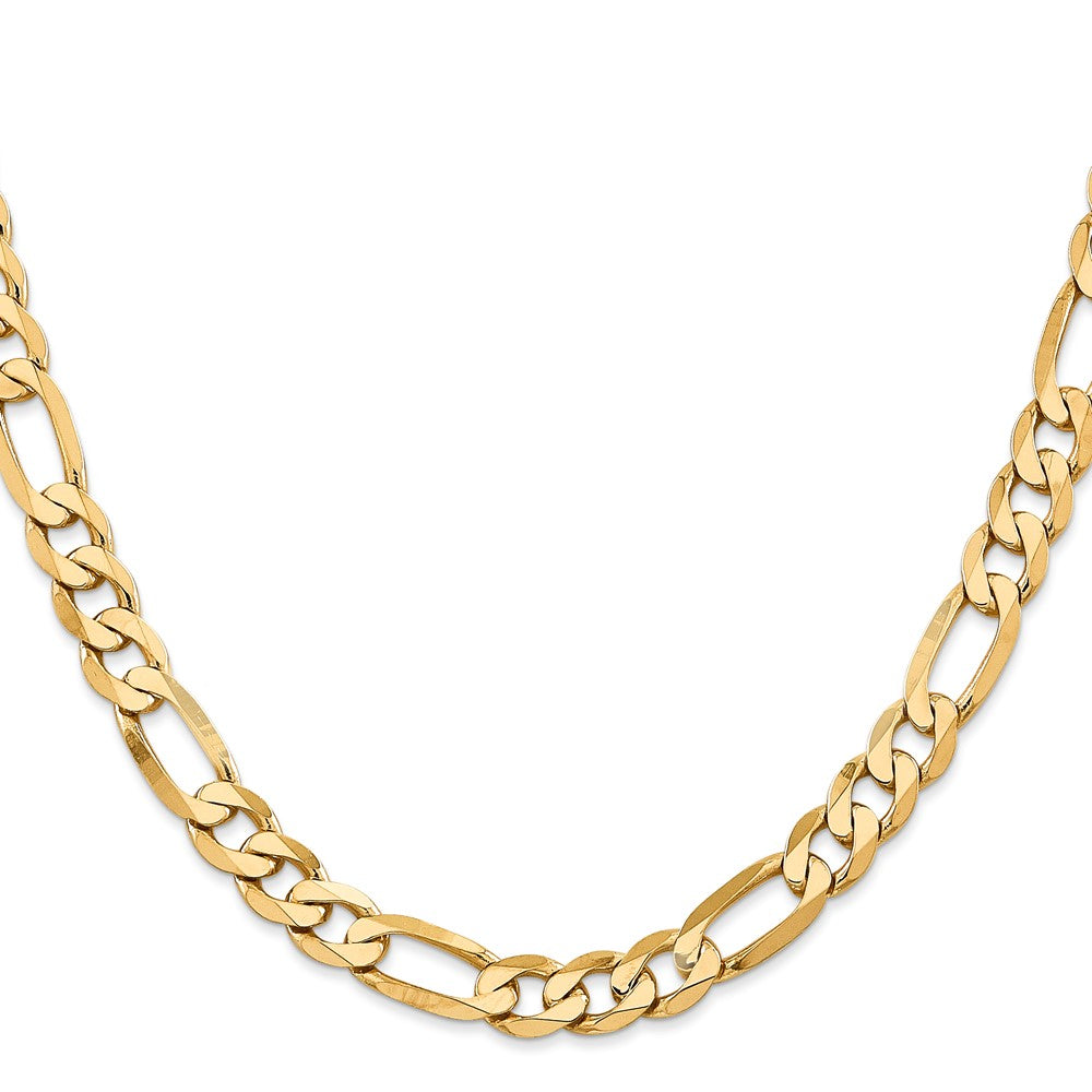 Solid 14K Yellow Gold 20 inch 7.5mm Flat Figaro with Lobster Clasp Chain Necklace
