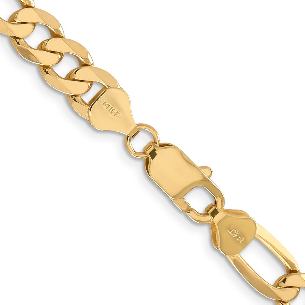 Solid 14K Yellow Gold 22 inch 7.5mm Flat Figaro with Lobster Clasp Chain Necklace