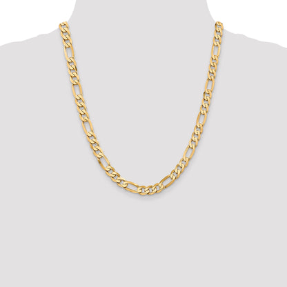 Solid 14K Yellow Gold 22 inch 7.5mm Flat Figaro with Lobster Clasp Chain Necklace