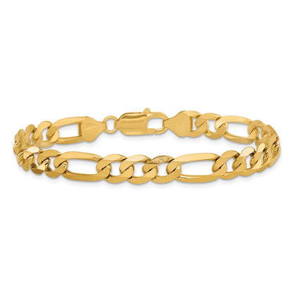 Solid 14K Yellow Gold 9 inch 7.5mm Flat Figaro with Lobster Clasp Chain Bracelet