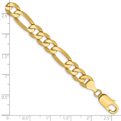 Solid 14K Yellow Gold 9 inch 7.5mm Flat Figaro with Lobster Clasp Chain Bracelet