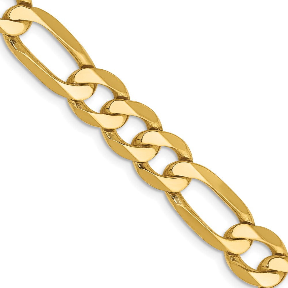 Solid 14K Yellow Gold 22 inch 7.5mm Flat Figaro with Lobster Clasp Chain Necklace