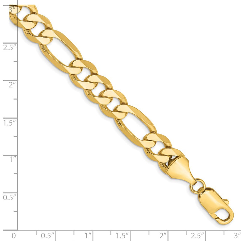 Solid 14K Yellow Gold 8 inch 8.75mm Flat Figaro with Lobster Clasp Bracelet