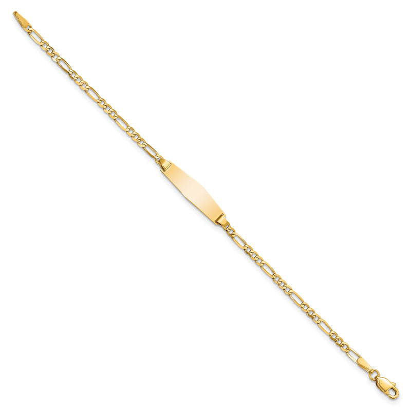 Solid 14K Yellow Gold Baby Soft Diamond Shape Figaro ID Bracelet