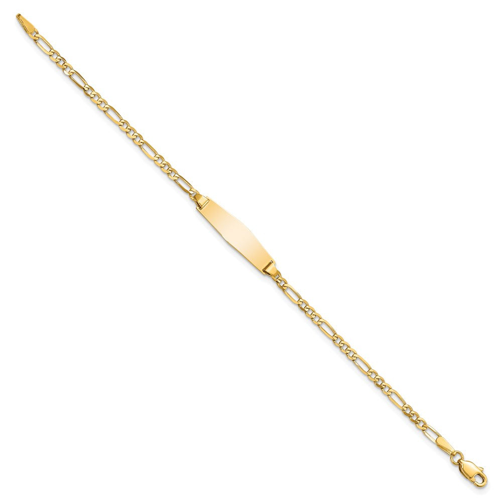 Solid 14K Yellow Gold Soft Diamond Shape Figaro ID Bracelet