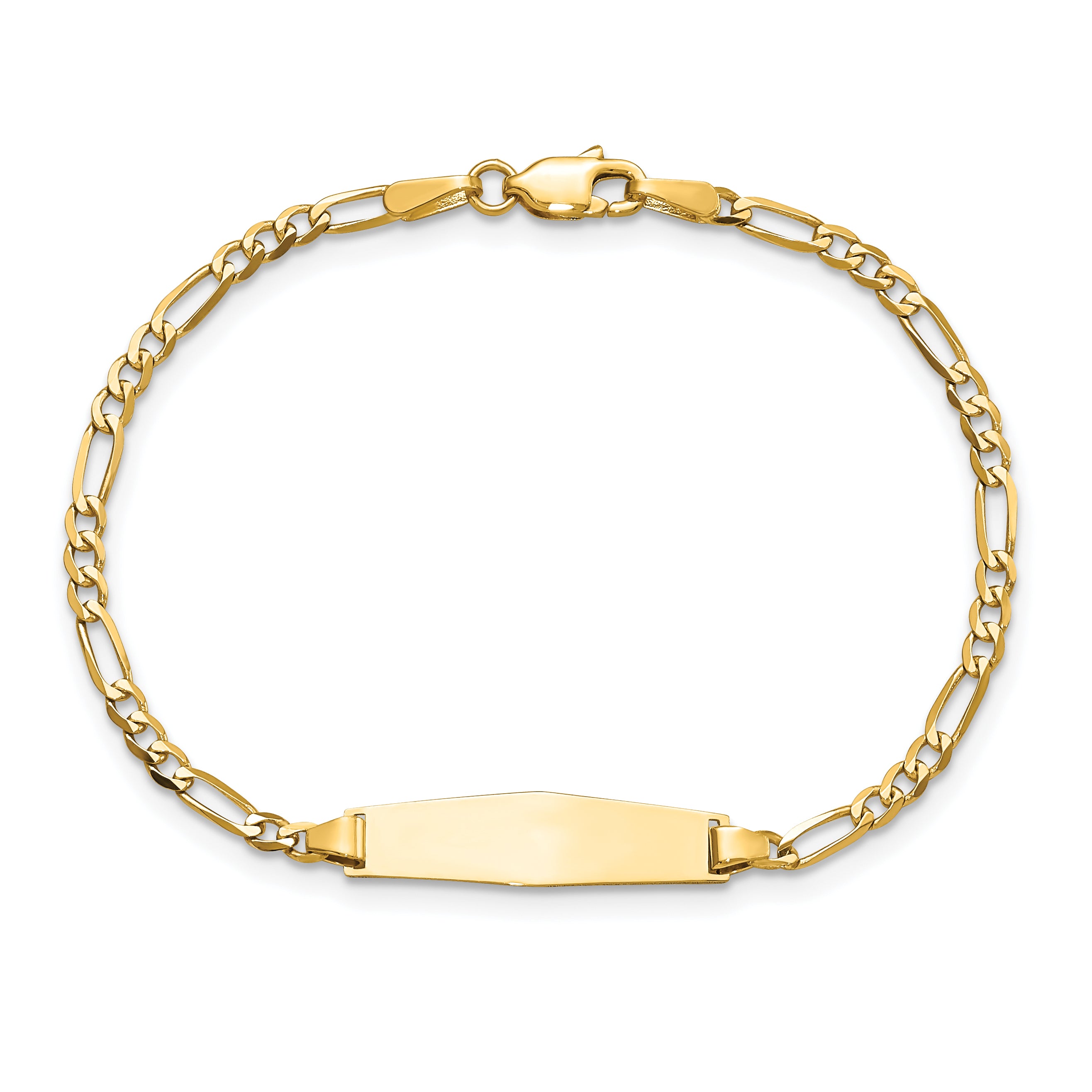 Solid 14K Yellow Gold Baby Soft Diamond Shape Figaro ID Bracelet