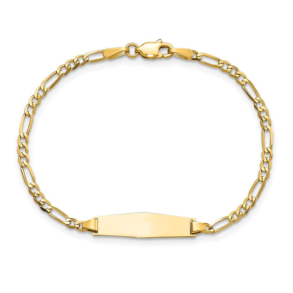 Solid 14K Yellow Gold Soft Diamond Shape Figaro ID Bracelet