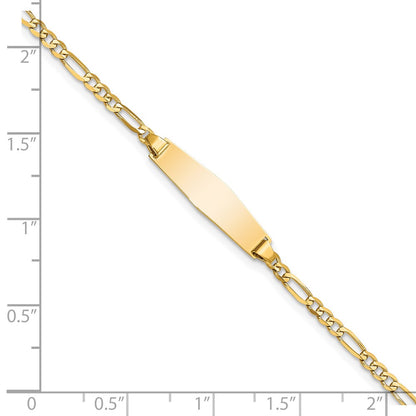 Solid 14K Yellow Gold Soft Diamond Shape Figaro ID Bracelet