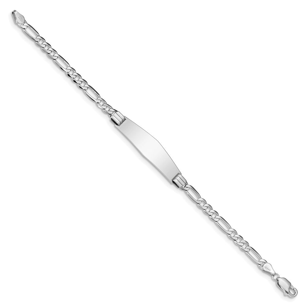 7 Inch 14K Wg Figaro Link Soft Diamond Shape Id Bracelet