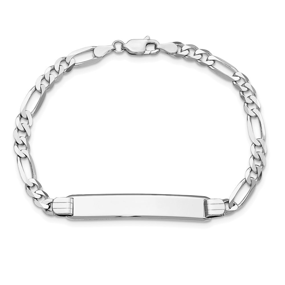 7 Inch 14K Wg Figaro Link Soft Diamond Shape Id Bracelet
