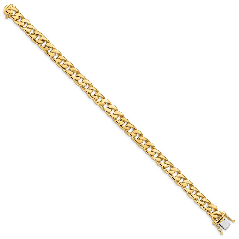 Solid 14K Yellow Gold 9 inch 8mm Hand Polished Curb Link with Box Catch Clasp Bracelet