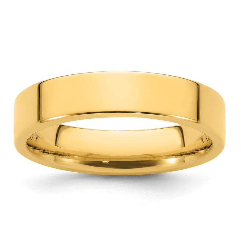 14k Yellow Gold 5mm Standard Weight Flat Comfort Fit Wedding Band Ring