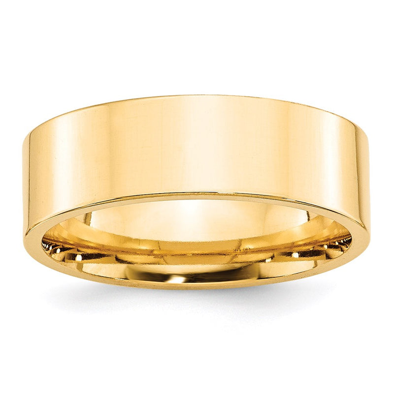 14k Yellow Gold 7mm Standard Weight Flat Comfort Fit Wedding Band Ring
