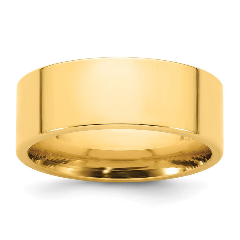 14k Yellow Gold 8mm Standard Weight Flat Comfort Fit Wedding Band Ring