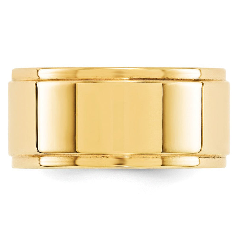 18k Yellow Gold 10mm Flat with Step Edge Wedding Band Ring