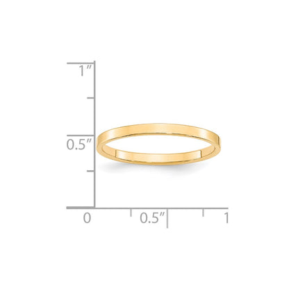 18k Yellow Gold 2mm Lightweight Flat Wedding Band Ring