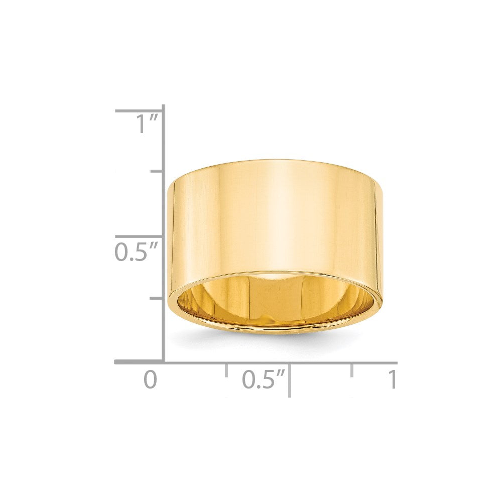 18k Yellow Gold 12mm Lightweight Flat Wedding Band Ring