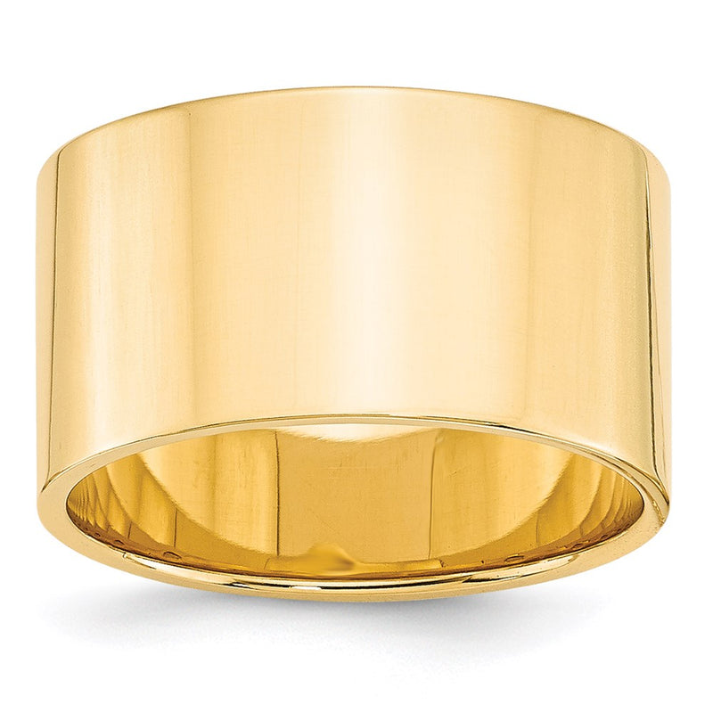 14k Yellow Gold 12mm Lightweight Flat Wedding Band Ring