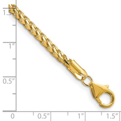 14K Yellow Gold 9 Inch 3mm Franco With Fancy Lobster Clasp Chain Bracelet
