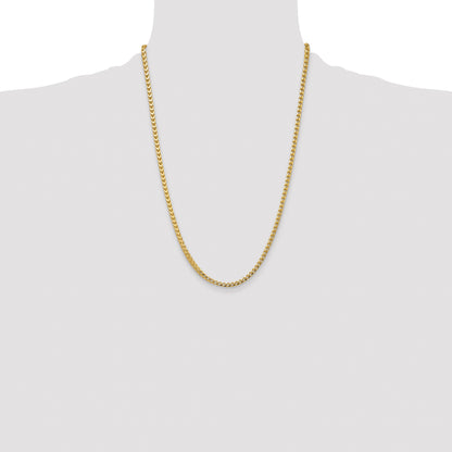 14K Yellow Gold 24 Inch 3.7mm Franco With Fancy Lobster Clasp Chain Necklace