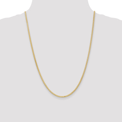 14K Yellow Gold 24 Inch 2.4mm Flat Wheat With Lobster Clasp Chain Necklace