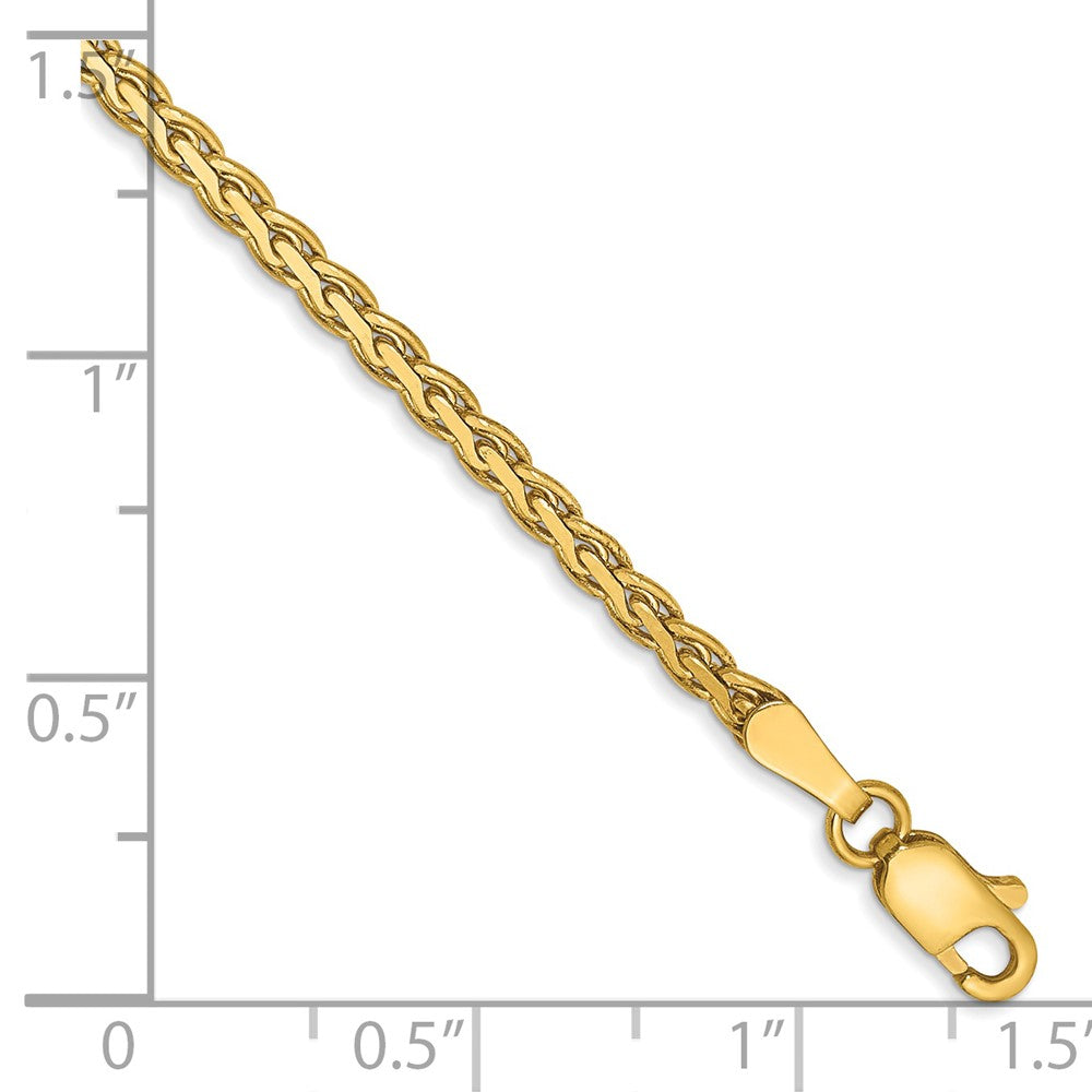 14K Yellow Gold 2.4mm Flat Wheat With Lobster Clasp Chain Bracelet