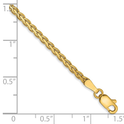 14K Yellow Gold 2.4mm Flat Wheat With Lobster Clasp Chain Bracelet