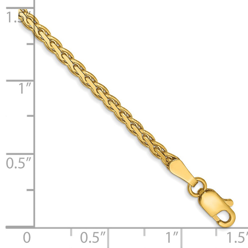 14K Yellow Gold 2.4mm Flat Wheat With Lobster Clasp Chain Bracelet