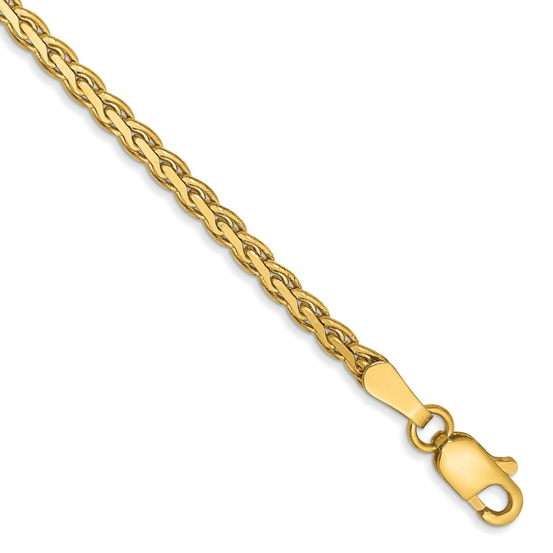14K Yellow Gold 2.4mm Flat Wheat With Lobster Clasp Chain Bracelet