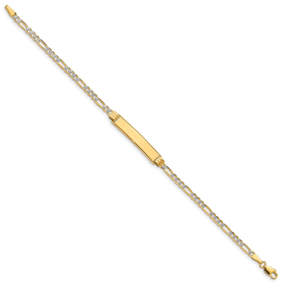 8 Inch 14K With Rhodium Pav Figaro Id Bracelet
