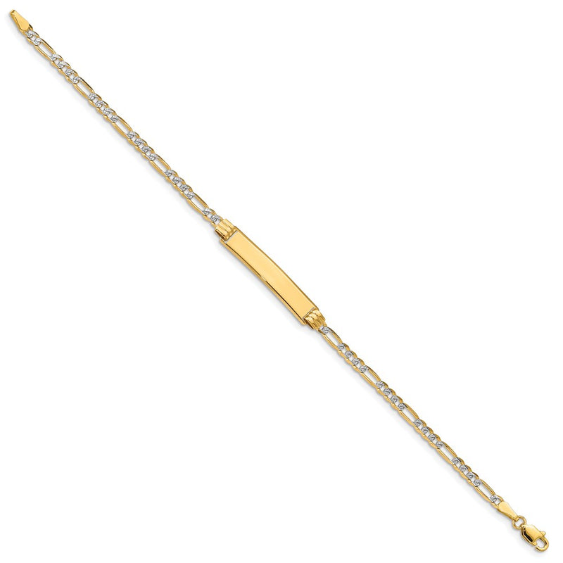 8 Inch 14K With Rhodium Pav Figaro Id Bracelet