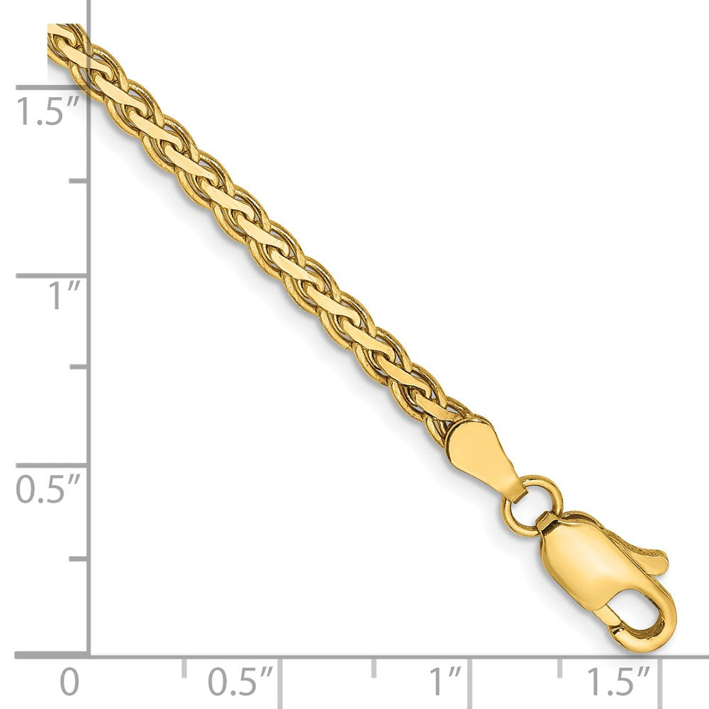 14K Yellow Gold 2.8mm Flat Wheat With Lobster Clasp Chain Bracelet