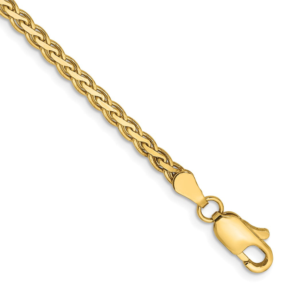 14K Yellow Gold 2.8mm Flat Wheat With Lobster Clasp Chain Bracelet
