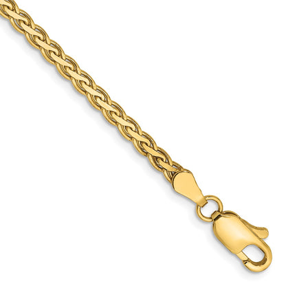 14K Yellow Gold 2.8mm Flat Wheat With Lobster Clasp Chain Bracelet
