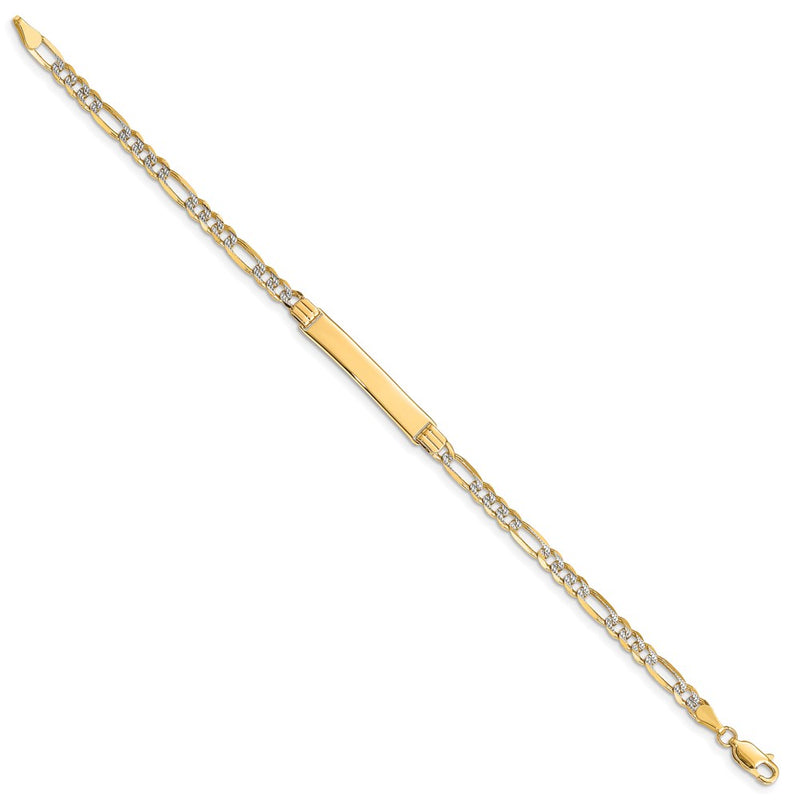 8 Inch 14K With Rhodium Pav Figaro Id Bracelet