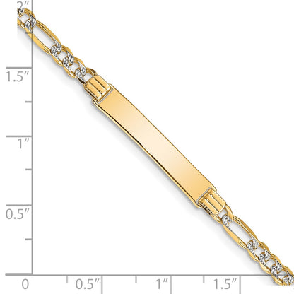 7 Inch 14K With Rhodium Pav Figaro Id Bracelet