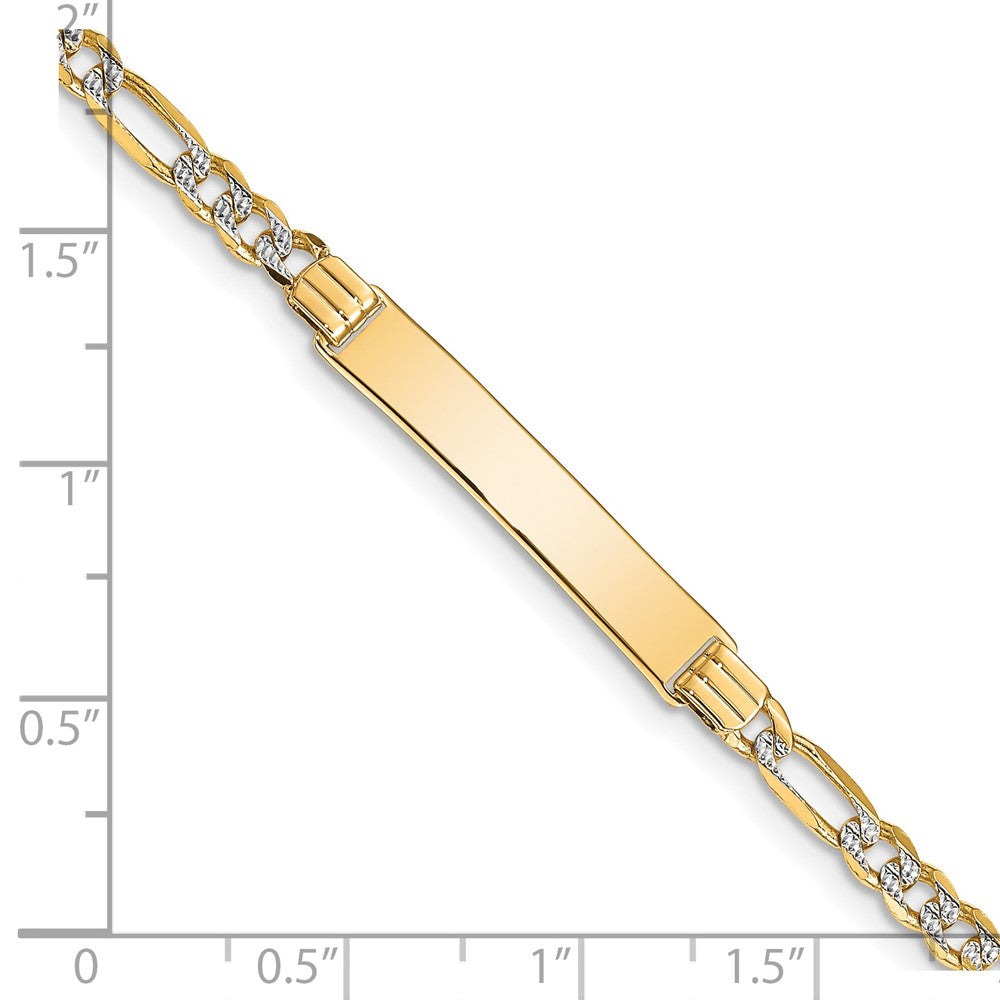 8 Inch 14K With Rhodium Pav Figaro Id Bracelet