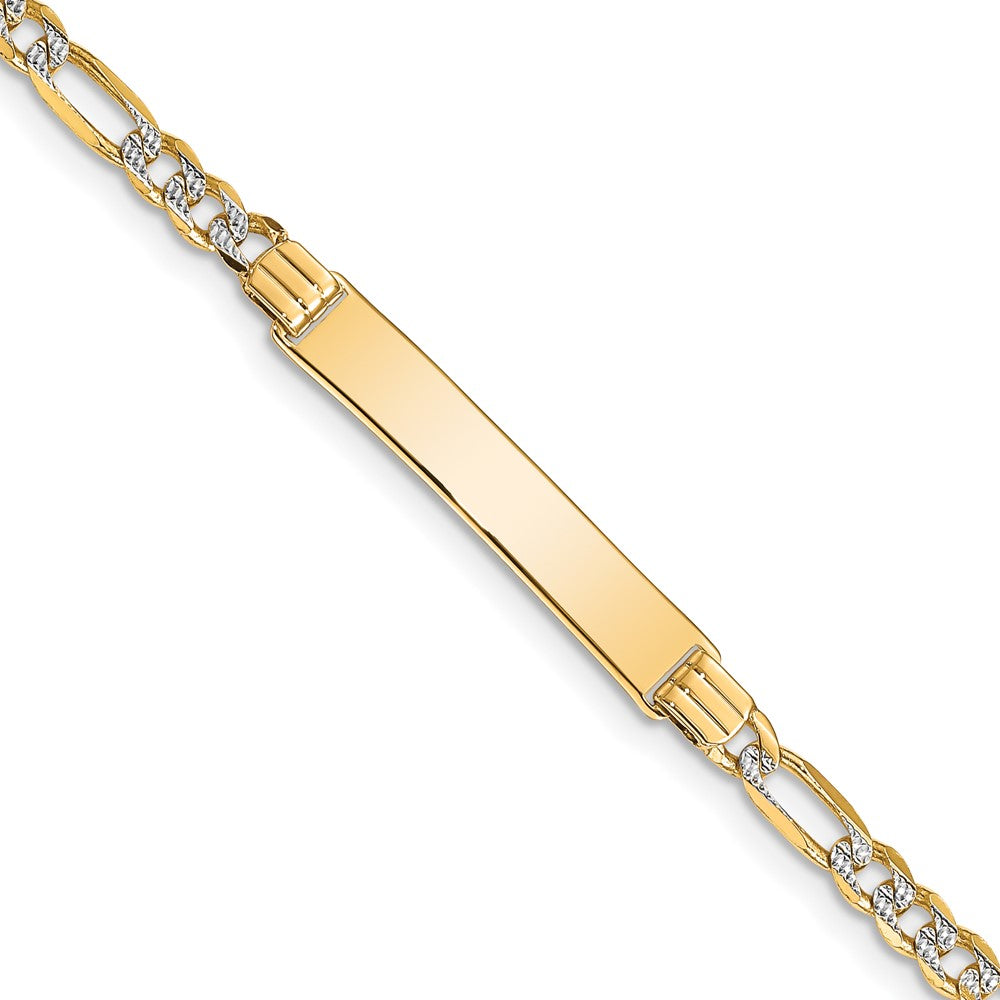 8 Inch 14K With Rhodium Pav Figaro Id Bracelet