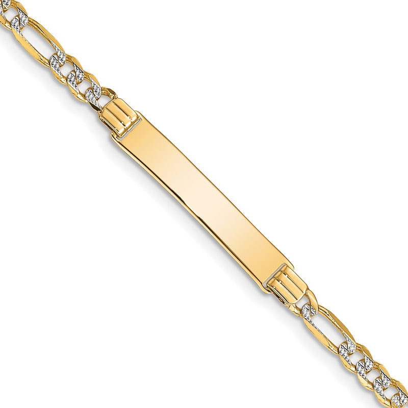 8 Inch 14K With Rhodium Pav Figaro Id Bracelet