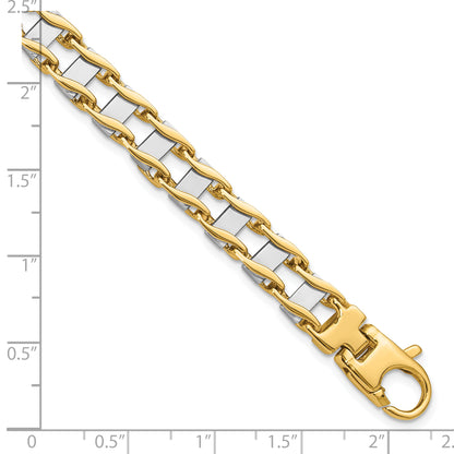 8.5 Inch 14K Two-Tone 7.5mm Hand-Polished Fancy Link Bracelet